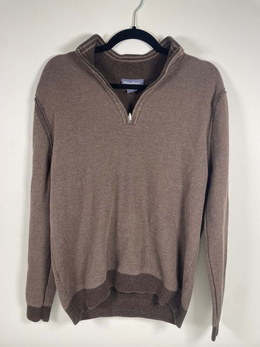 Tommy Bahama Reversible 100% Pima Cotton Brown Quarter-Zip Pullover Sweater Sz L